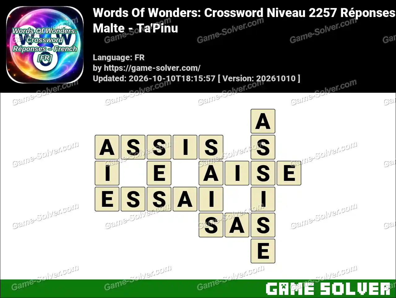 Words Of Wonders: Crossword Niveau 2257 Réponses – Malte – Ta’Pinu